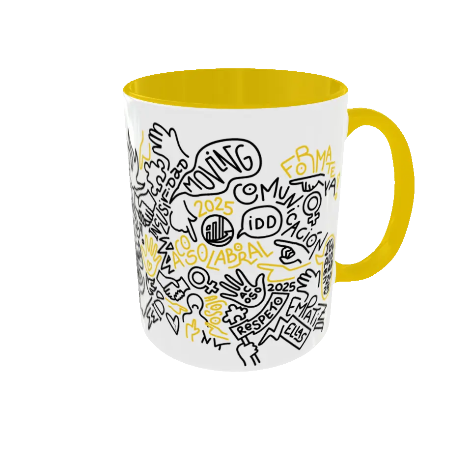 Taza amarilla DIVERSIDD sobre prevención y gestión del acoso