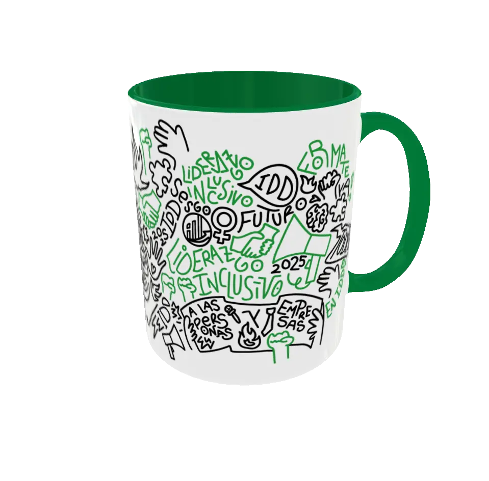 Taza verde DIVERSIDD sobre liderazgo inclusivo