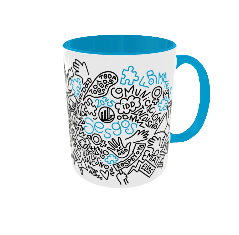 Taza azul DIVERSIDD sobre sesgos inconscientes